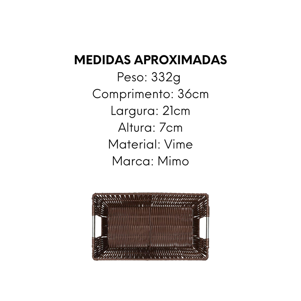 Cesto Retangular Vime Escuro 36cm Mimo Style