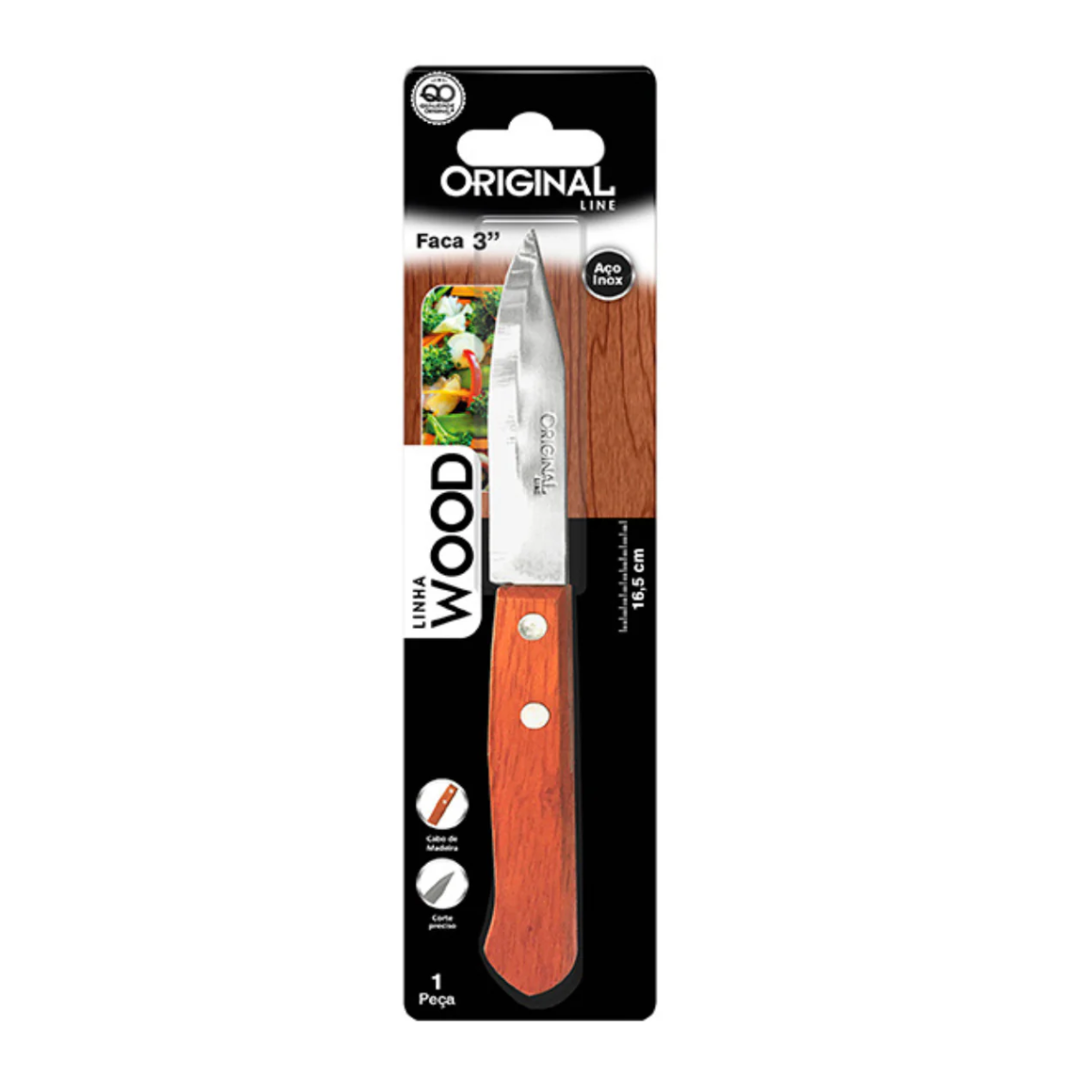 Faca Wood 3° de Aço Inox Cabo Madeira Original