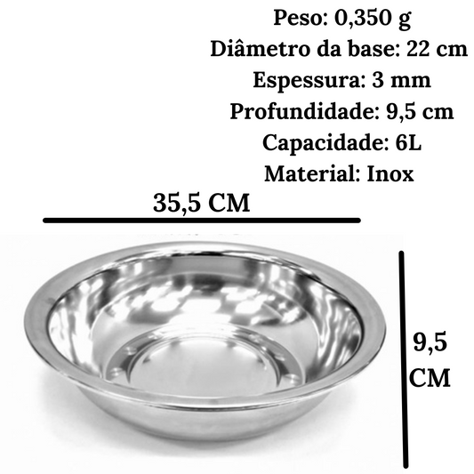 Tigela Bacia em Aço Inox 6L