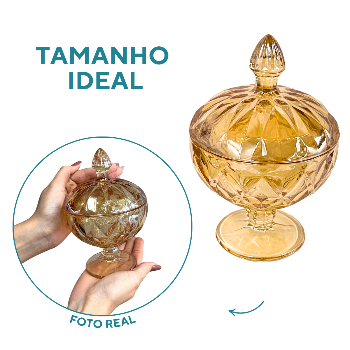 Potiche bomboniere ambar vidro diamond