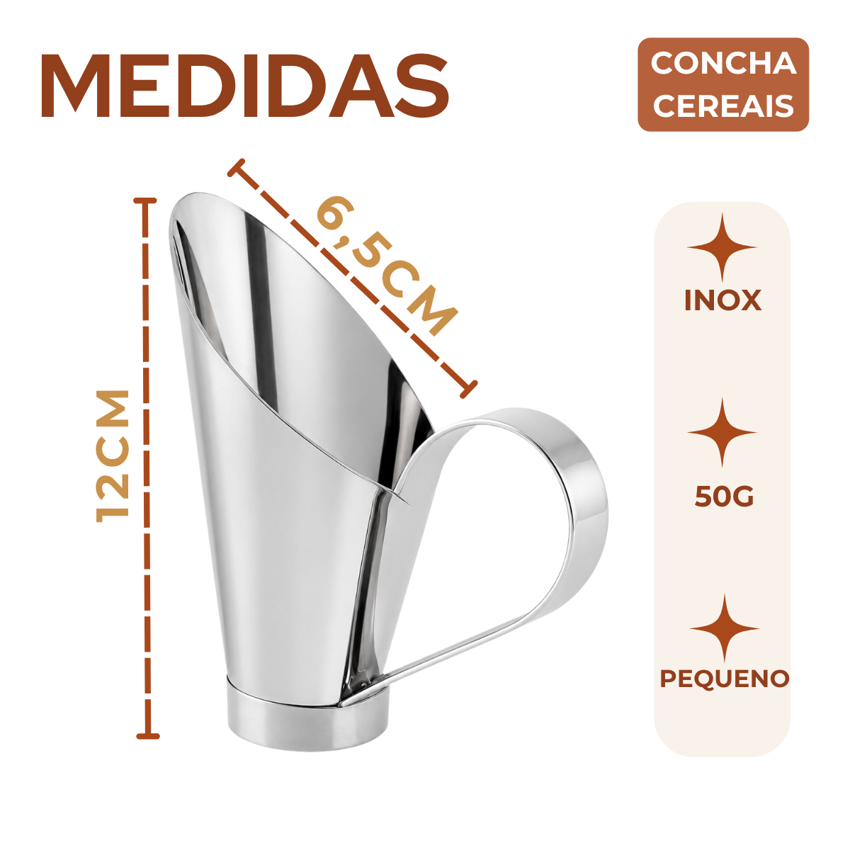 Concha Cereais Aço Inox 50g