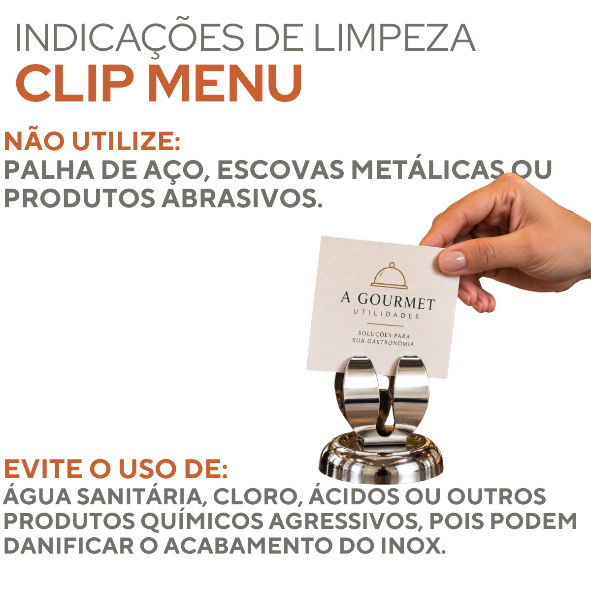 Clip para Menu ou Cartão em Aço Inox