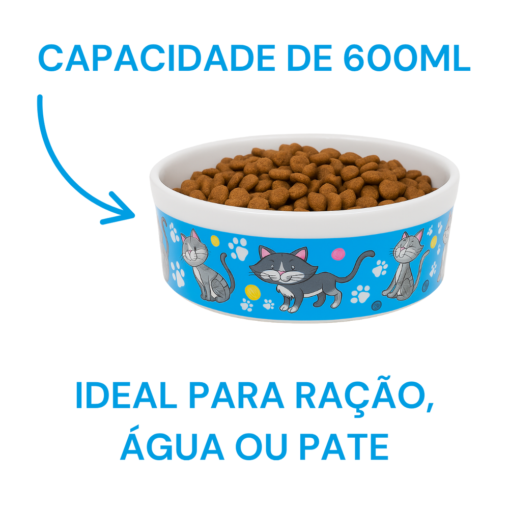 Comedouro Azul Gato de Porcelana 600ml BelaVista Comedouro