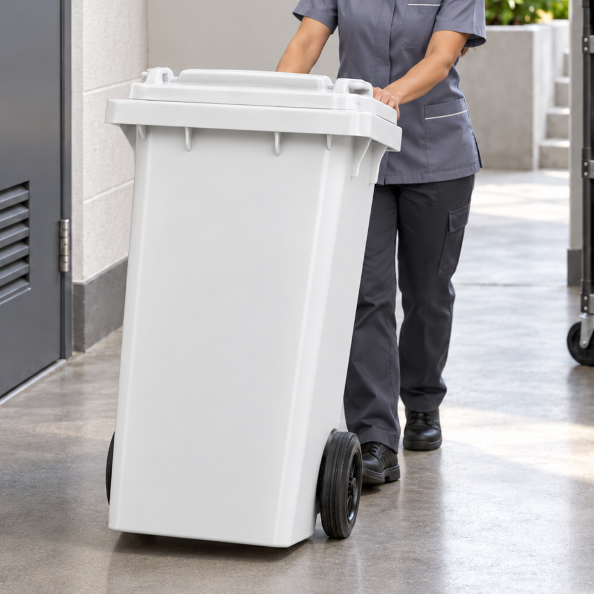 Carro Coletor 120L Branco com Rodas sem Pedal