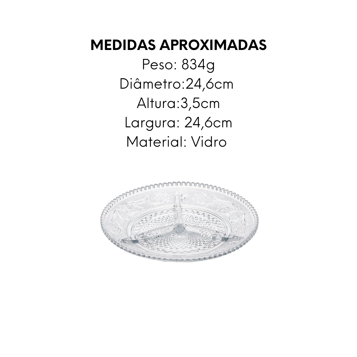 Petisqueira com 3 divisória 24,6cm de Vidro Day Home