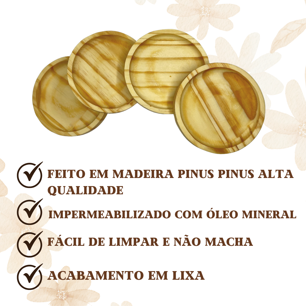 Xicara 150ml Porcelana Com Pires Madeira Redondo