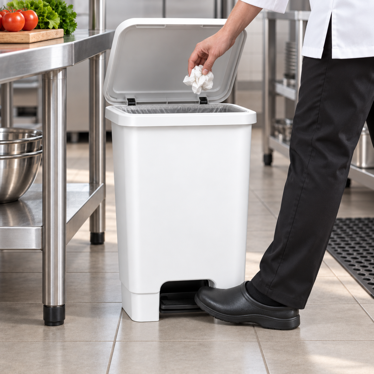 Lixeira Branca Retangular Com Pedal 15L