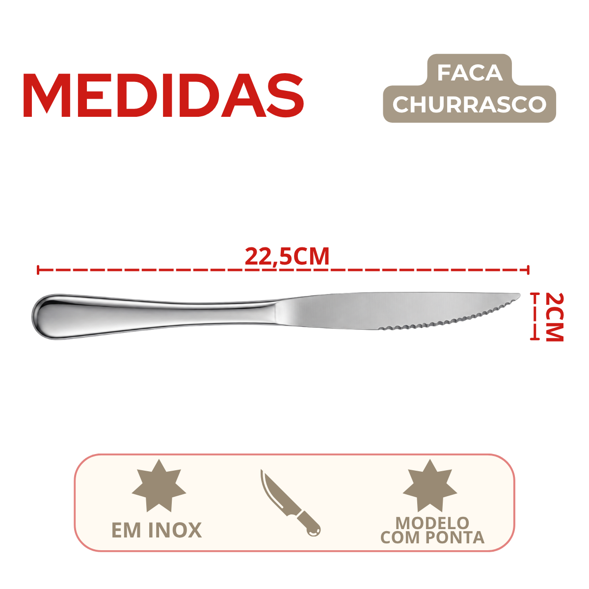 Faca Churrasco Novara Aço Inox