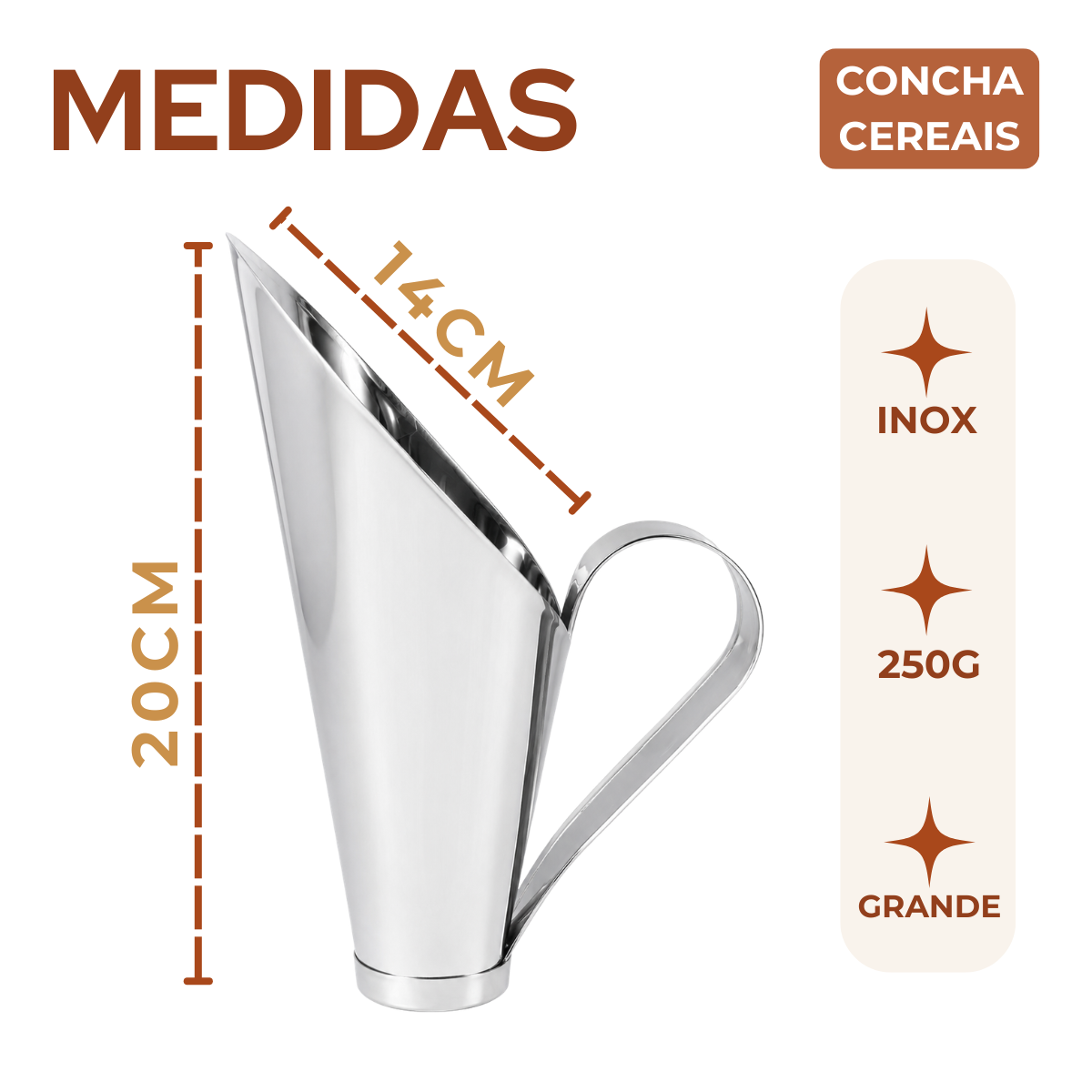 Concha de Cereais Aço Inox 250g