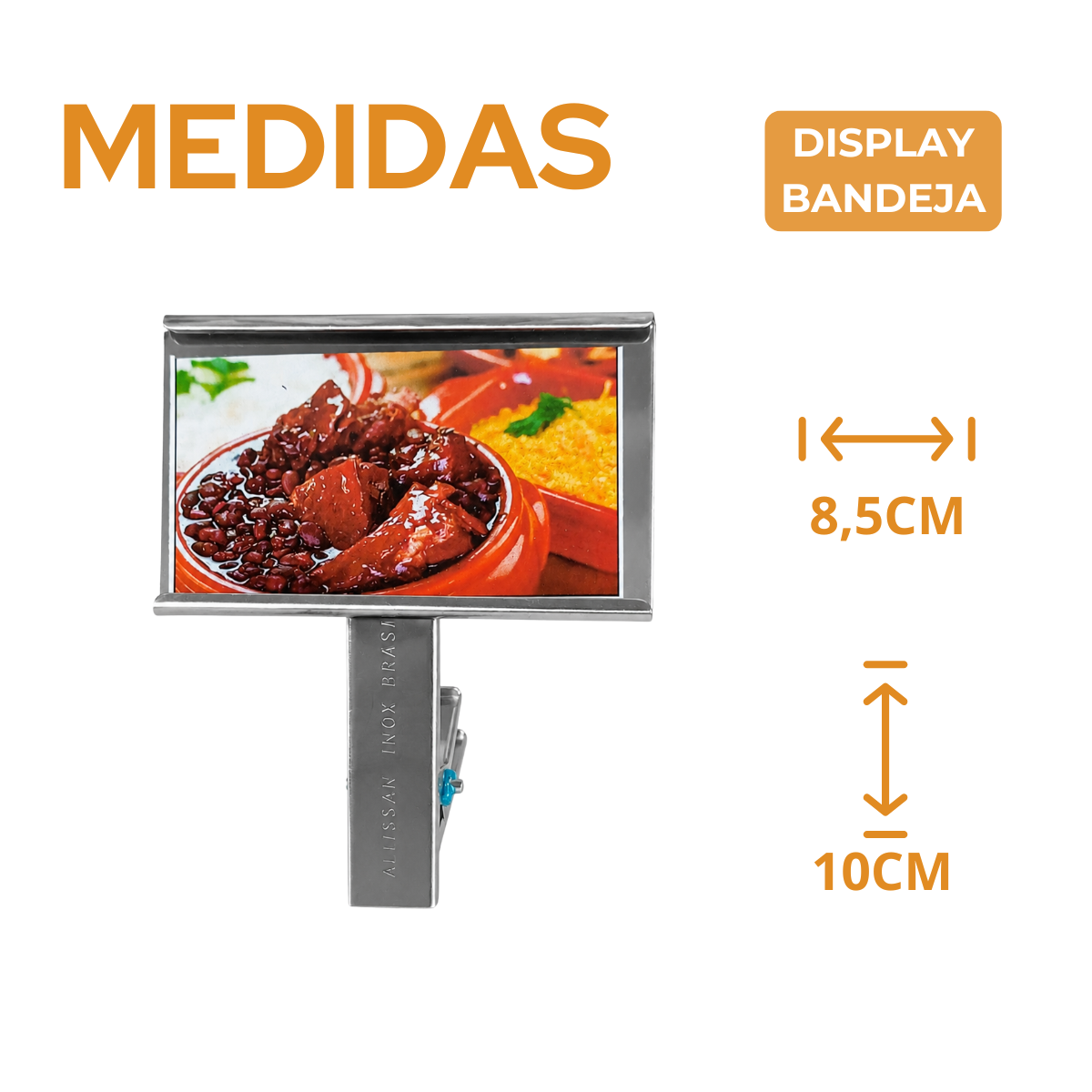 Identificação Display Bandeja Aço Inox