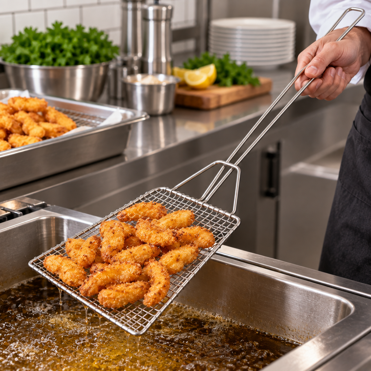 Escumadeira Retangulara Para Fritura Profissional Arame