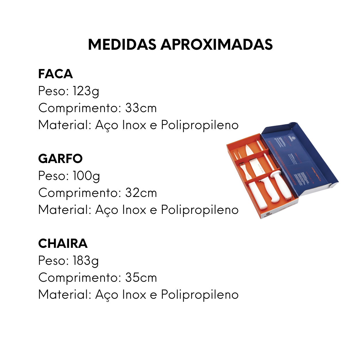 Kit Churrasco 3 Peças Faca Chaira Garfo - A Gourmet