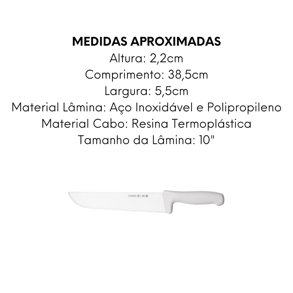 Faca Branca Cheff 10 de Carne Aço Inox Hercules