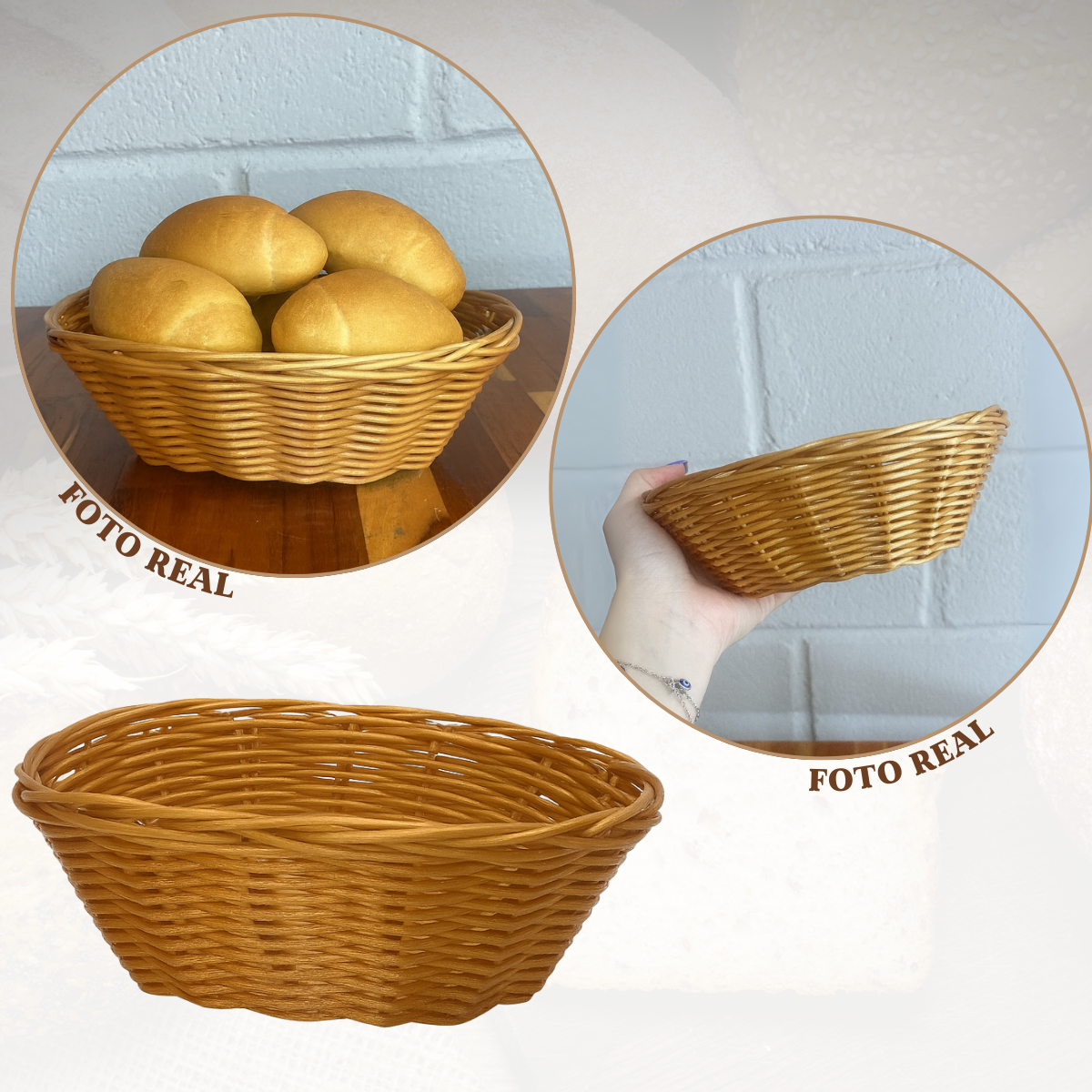 Cesto Oval Sintética Bege Polietileno