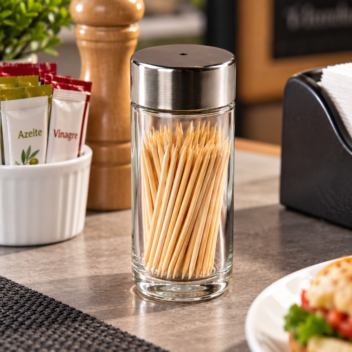 Paliteiro de Vidro Com Tampa de Aço Inox