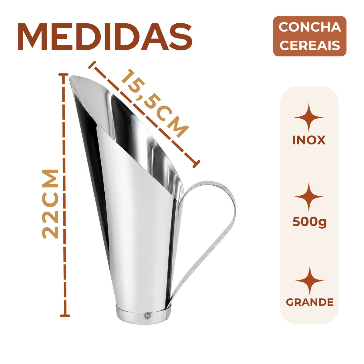 Concha de Cereais Aço Inox 500g