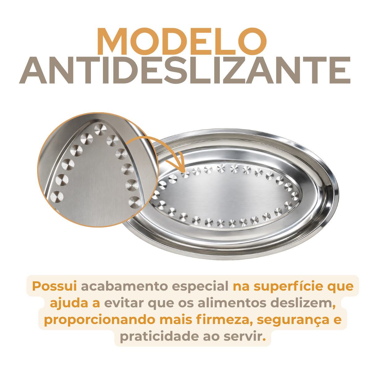 Travessa Inox 30cm Antideslizante Servir