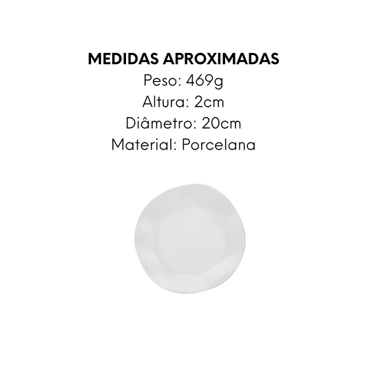 Prato Sobremesa de Porcelana Linha White 20cm