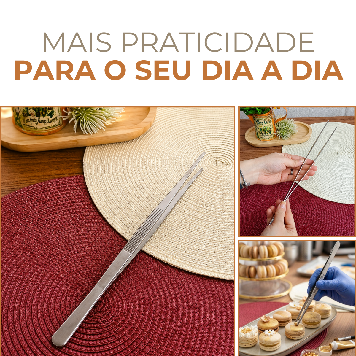 Pinça Culinária Reta 30cm Profissional