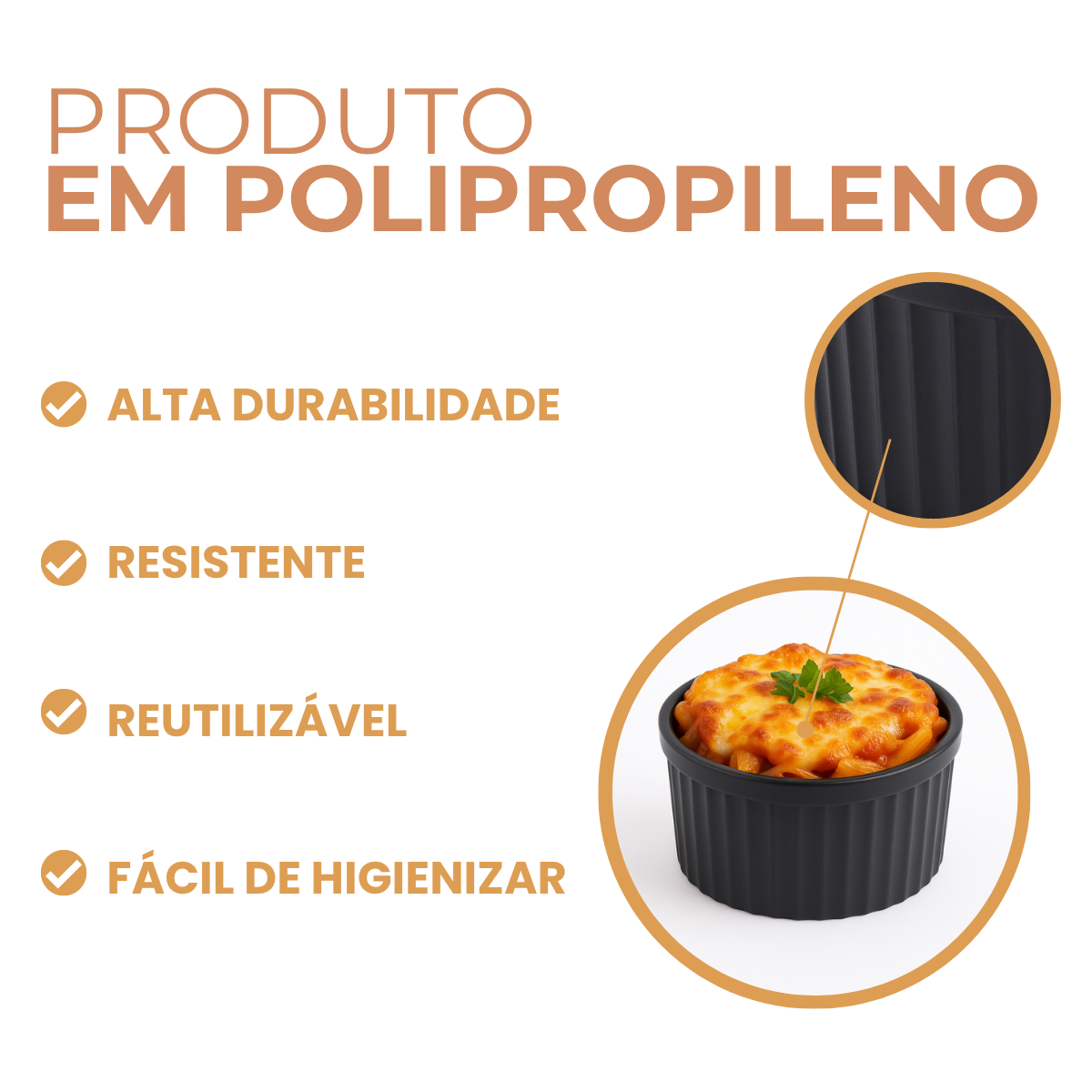 Ramekim Preto Canelado Polipropileno