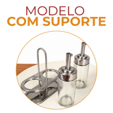 Kit 2 Galheteiro Vidro 100ml Com Suporte Inox Mesa