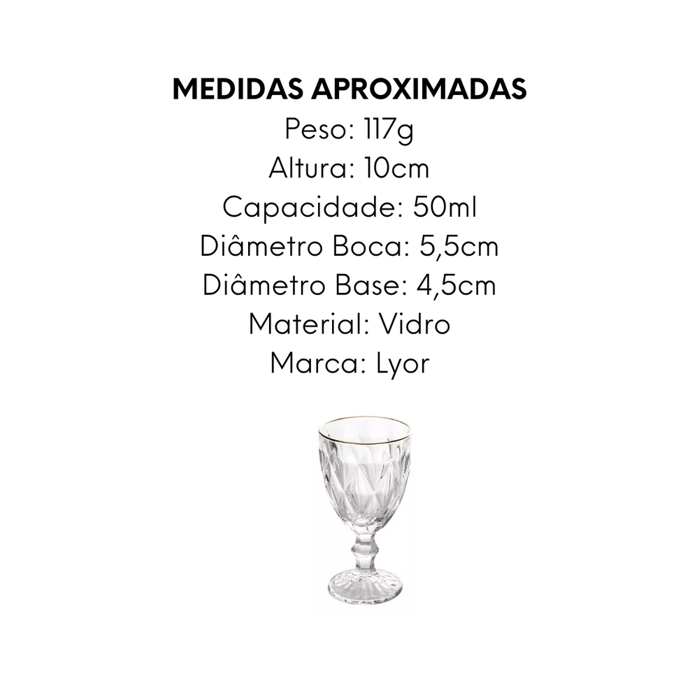 Taça Licor de Vidro Com Filete de Ouro Lyor