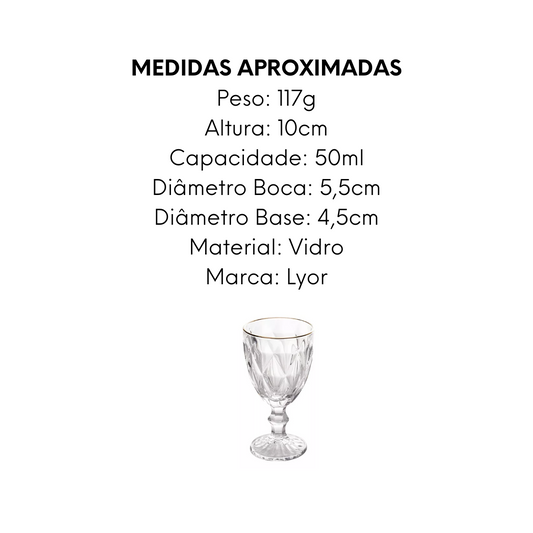 Taça Licor de Vidro Com Filete de Ouro