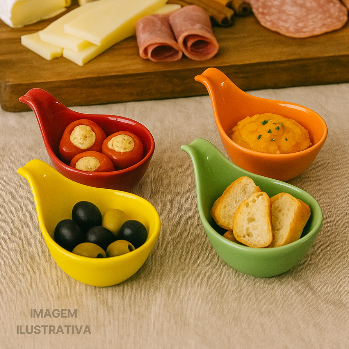 Kit 4 colher porcelana colorida finger-food