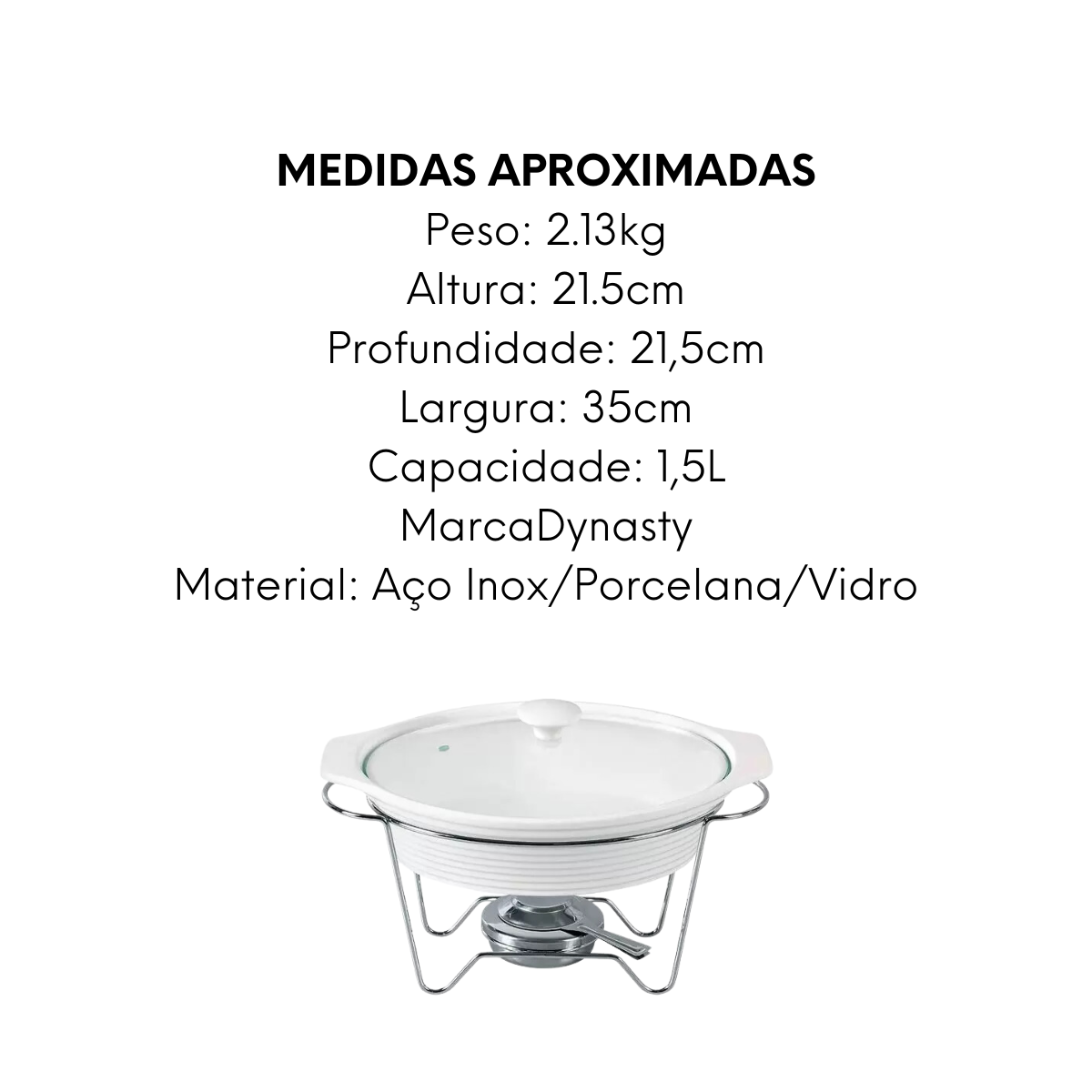 Rechaud Oval em Porcelana Com Queimador e Suporte 1,5L Dynasty
