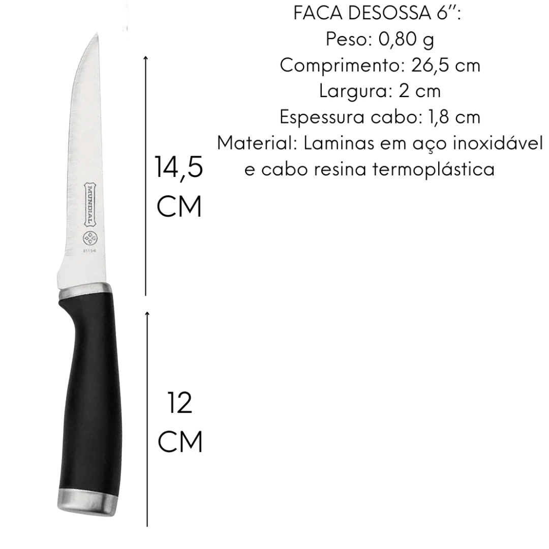 Faca Desossa 6 Cabo Preto Kitchen Mundial Hercules