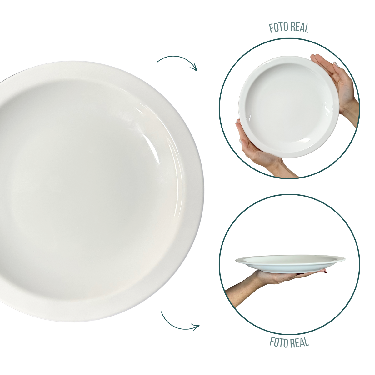 Prato Porcelana Raso Peso Kilo Certo 880g Almoço Branco