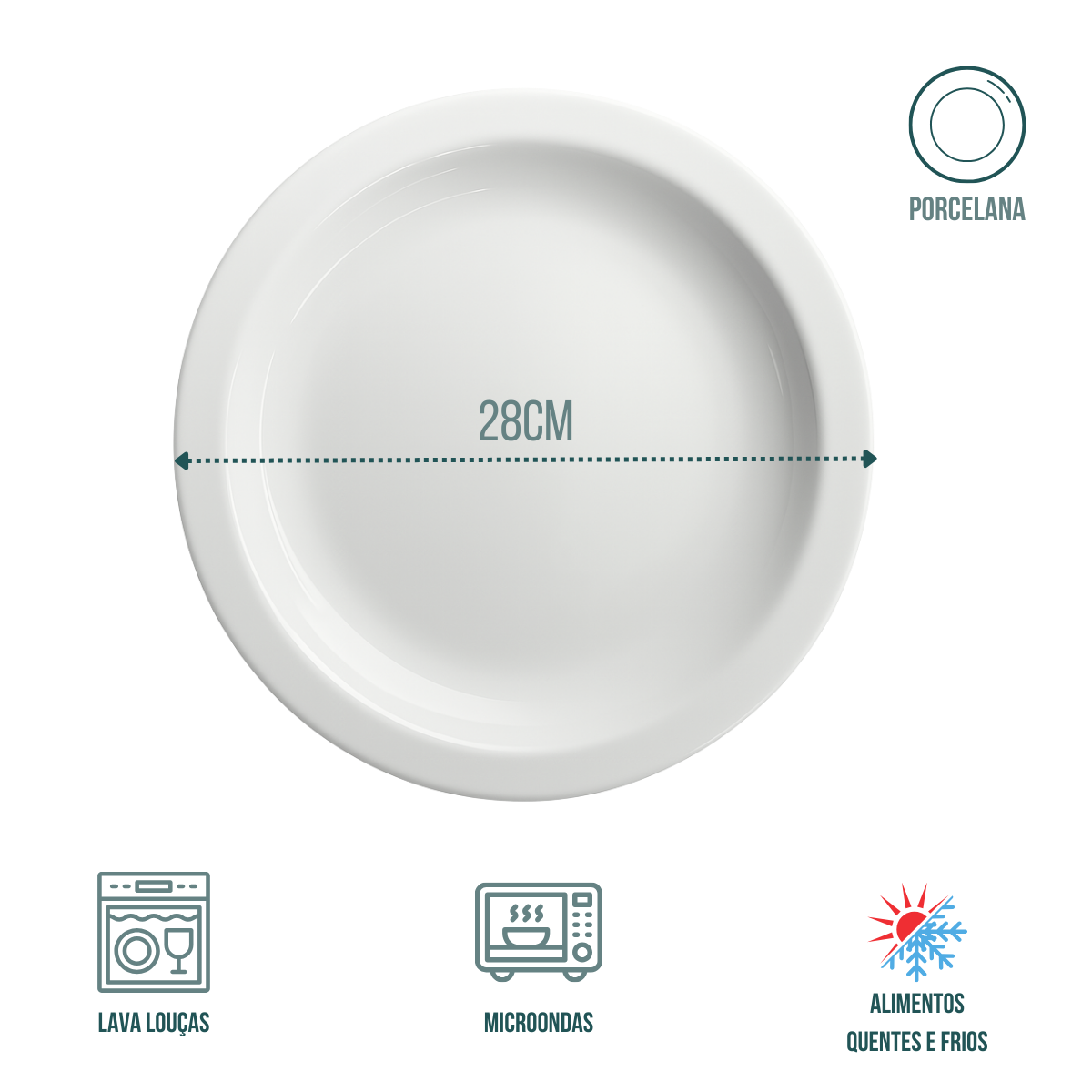 Prato Porcelana Raso Peso Kilo Certo 880g Almoço Branco