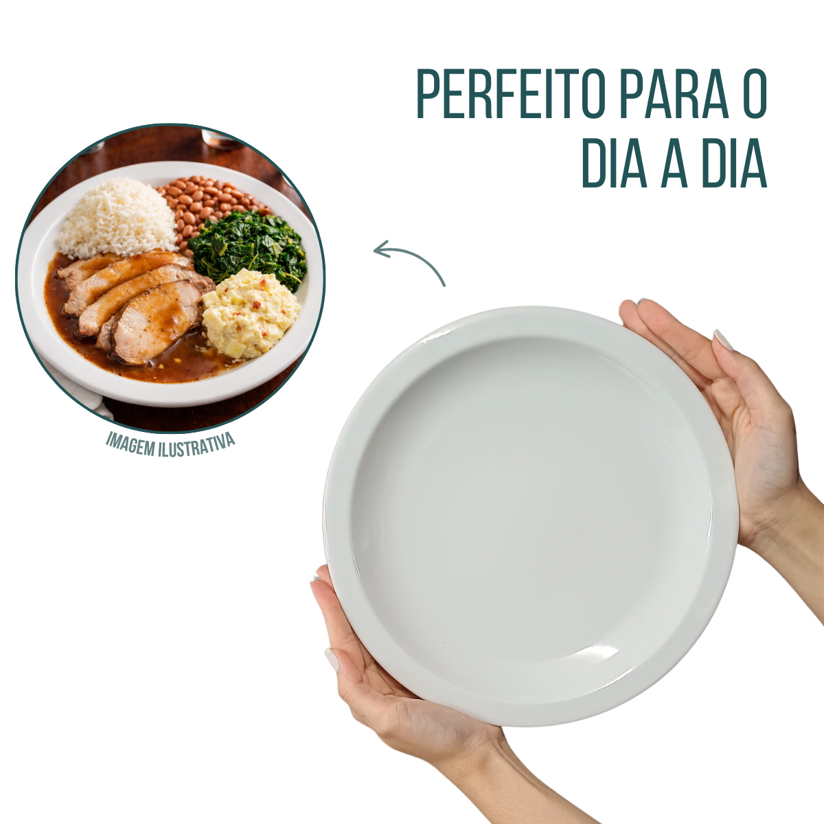 Prato Porcelana Raso Peso Kilo Certo 880g Almoço Branco