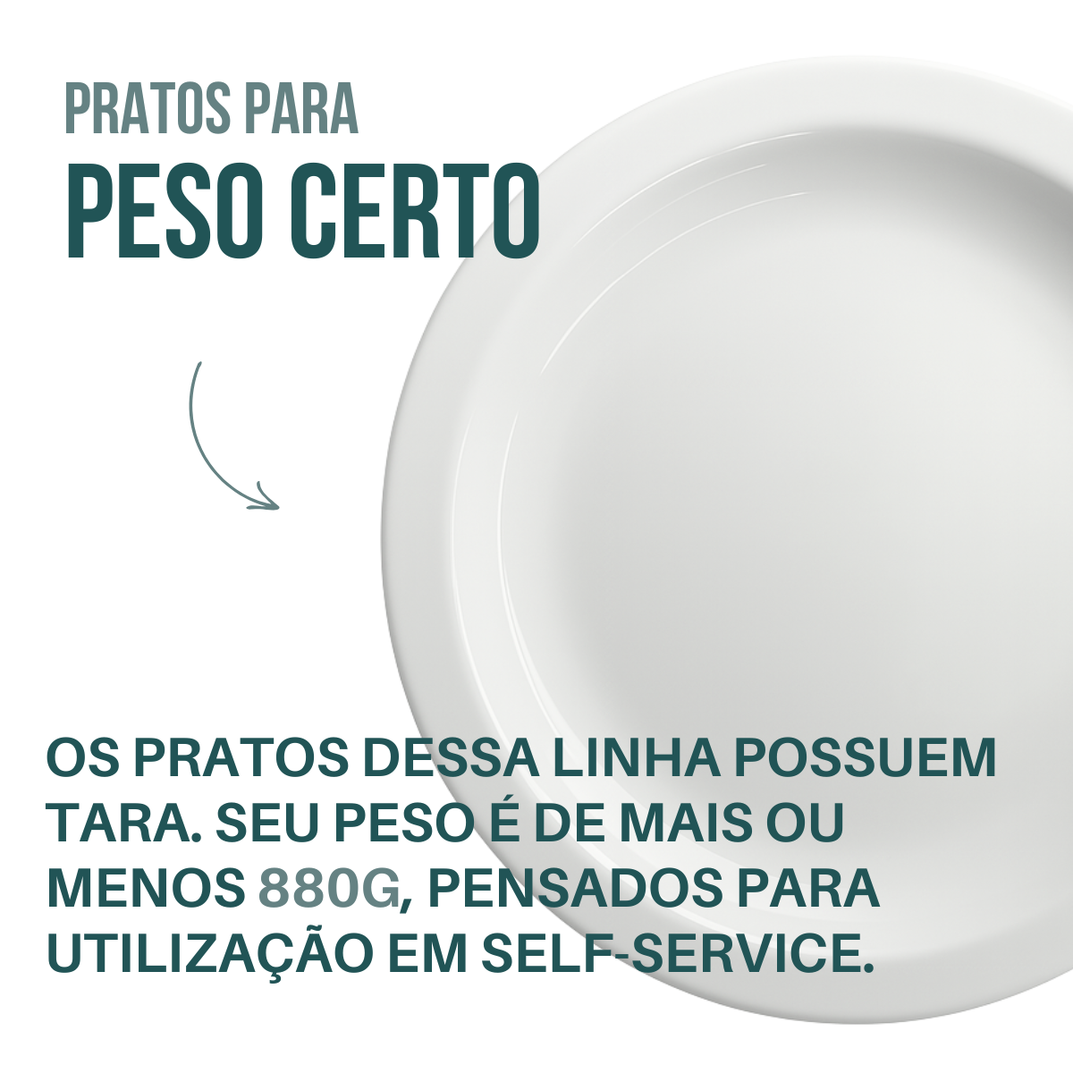 Prato Porcelana Raso Peso Kilo Certo 880g Almoço Branco