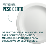 Prato Porcelana Raso Peso Kilo Certo 880g Almoço Branco