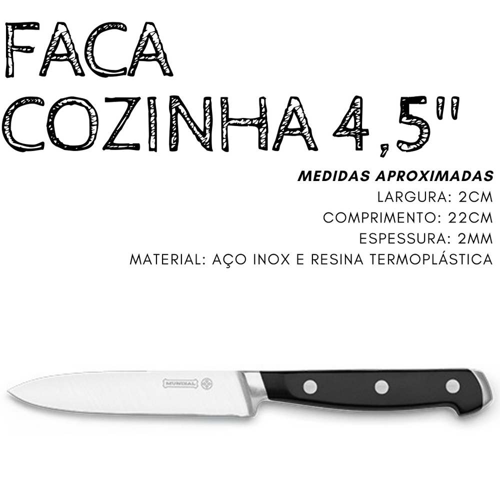 Faca Cozinha Preta 4.5 Mundial Hercules