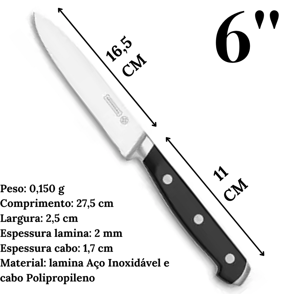 Faca Cozinha Preta 6´´ Cheff Kitchen Mundial Hercules