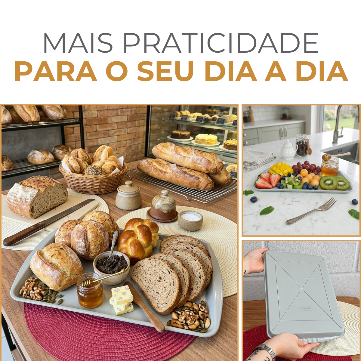 Bandeja Pequena Cinza 35cm Servir Plástico