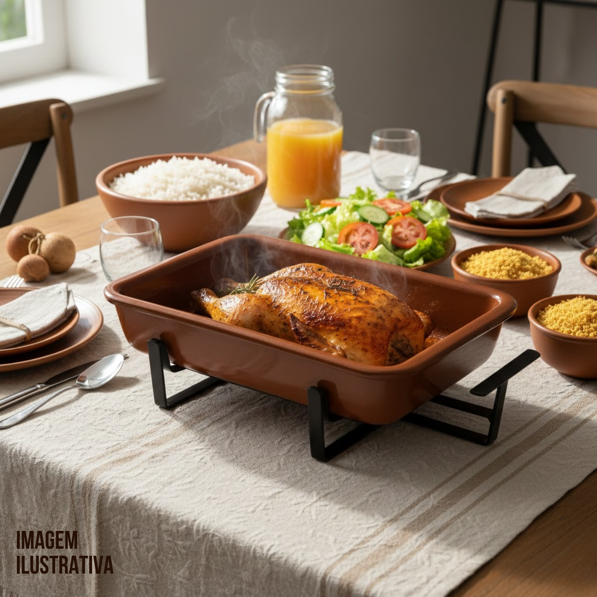 Assadeira barro C/ Suporte ferro