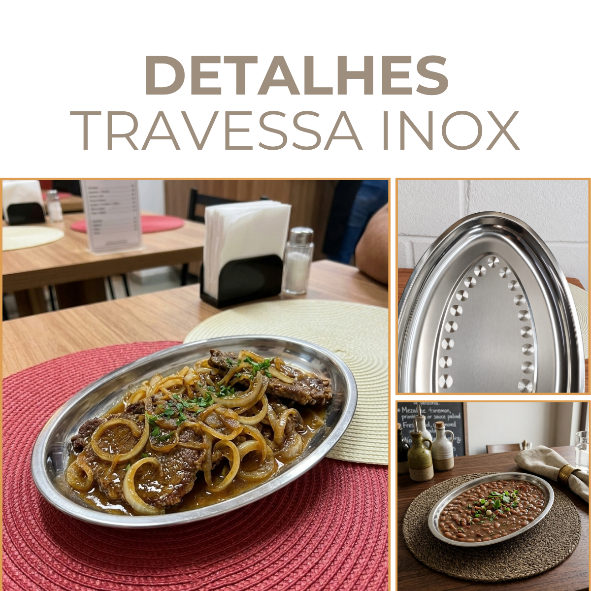 Travessa Inox 30cm Antideslizante Servir