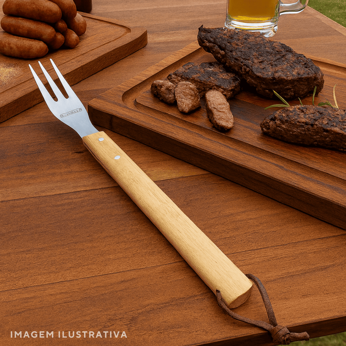 Garfo Churrasco Aço Inox Cabo Madeira