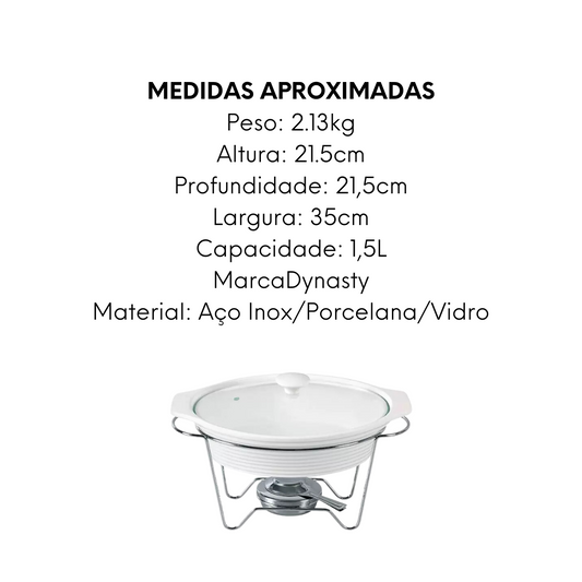 Rechaud Oval em Porcelana Com Queimador e Suporte 1,5L