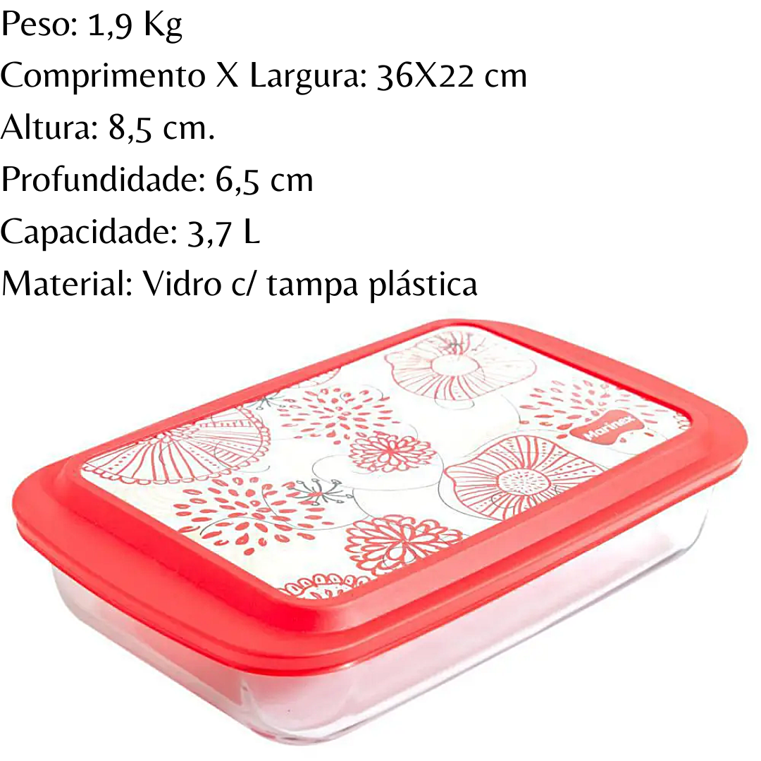 Pote Retangular Lasanheira 3,7L Com Tampa Nadir