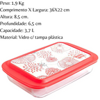 Pote Retangular Lasanheira 3,7L Com Tampa Nadir