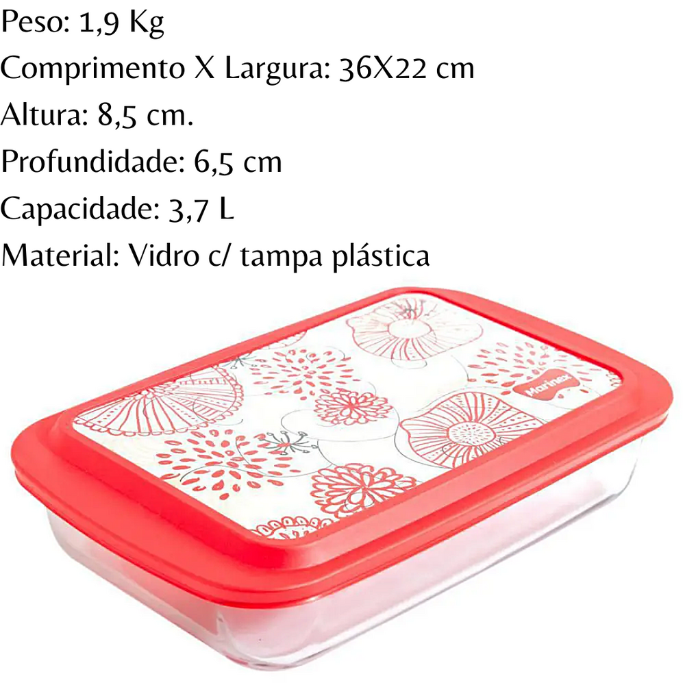 Pote Retangular Lasanheira 3,7L Com Tampa Nadir