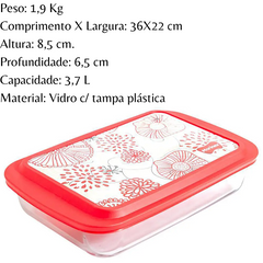 Pote Retangular Lasanheira 3,7L Com Tampa Nadir