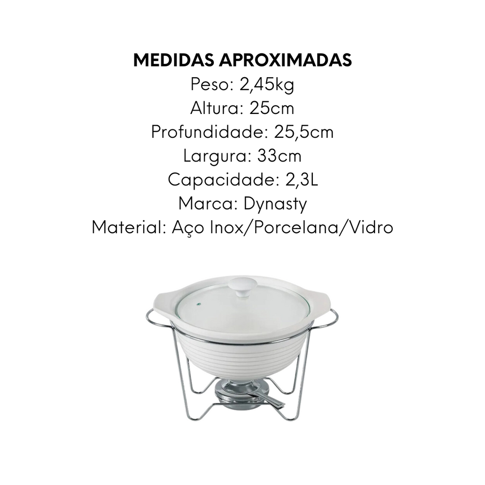 Rechaud de Porcelana Redondo Com Queimador 2,3L Dynasty