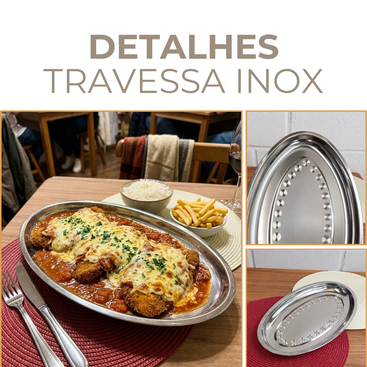 Travessa Inox 45cm Antideslizante Servir