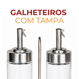 Kit 2 Galheteiro Vidro 100ml Com Suporte Inox Mesa