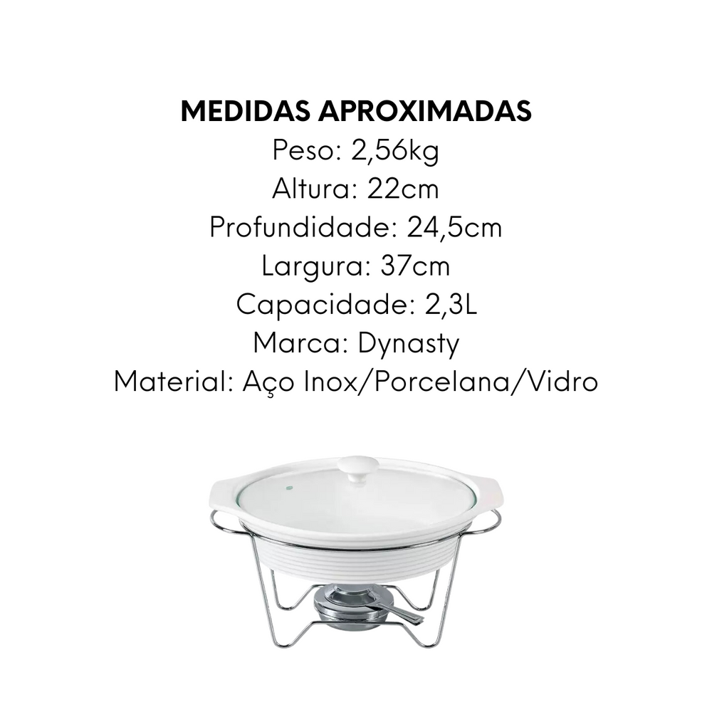 Rechaud Oval de Porcelana Com Queimador e Suporte 2,3L Dynasty
